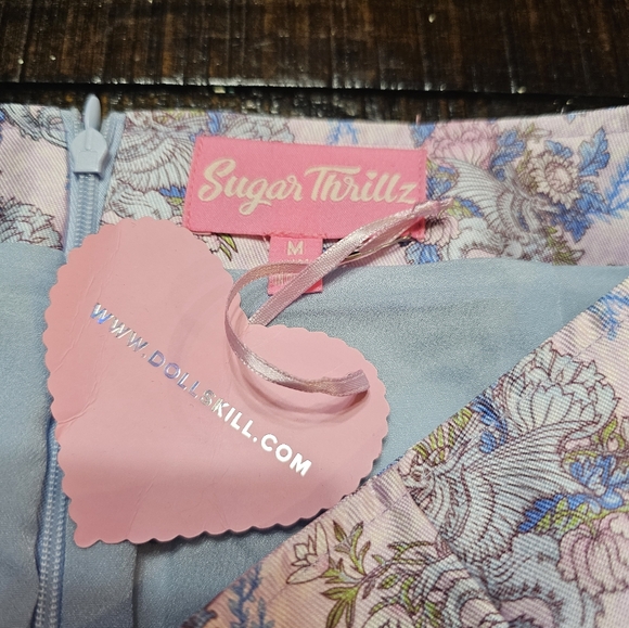 Sugar Thrillz Are We Human Dragon Print Mini Skirt Pink Lace Up Womens Sz M NWT - Picture 6 of 7